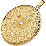 14K Yellow Gold Diamond Oval Locket With Rose