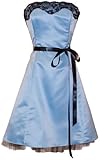 Strapless Satin Tulle Prom Dress Holiday Formal Bridesmaid Gown Black Lace Trim Junior Plus Size, XS, Ice-Blue