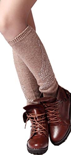 Sarah Angel Wings Style Knitted Fleece Knee-high Boots Socks Leg Warmers Khaki#TRD300