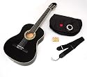 4/4 Konzertgitarre in schwarz mit gepolsteter Gitarrentasche, Gitarrengurt, Satz Ersatzsaiten, Stimmpfeiffe und Plektron