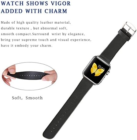 Apple Watch Band,GeekBok Soft Genuine Leather Replacement Watch Band with Metal Clasp for iWatch 38mm [Black]