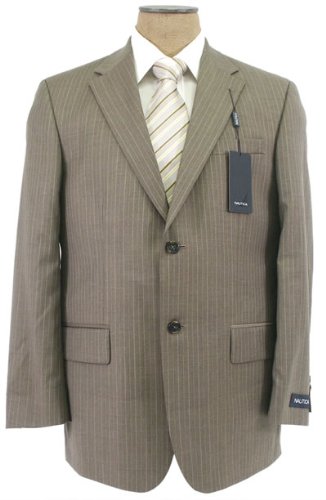Nautica Mens Single Breasted 2 Button Taupe Pinstripe Wool Suit - Size 44L