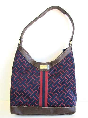 Tommy Hilfiger Hobo Handbag Burgundy/Navy Stripe