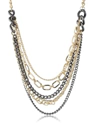 Two-Tone Mixed Chain Layered Necklace, 19"+3" Extender