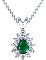 18K White Gold Pear Cut Emerald And Round Diamond Pendant (GIA Certificate)