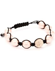 Very Me MOSCOW Rose Gold Swarovski Crystal Shell Pearl Rose Black Cord Bracelet, 12mm
