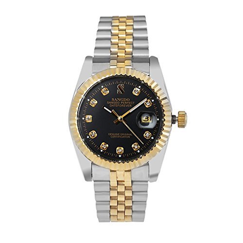Sangdo men s with diamond round black stainless steel a…