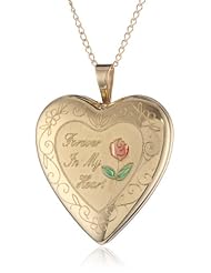 Gold Plated Silver "Forever in My Heart" Heart Locket Pendant Necklace, 18"