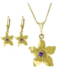 14k Amethyst Flower Necklace with Earrings Set
