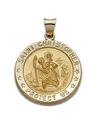 14K Gold Large Round St. Christopher Medal (Hollow Medal) 14K Gold Jewelry 14K Gold St. Christopher Patron Saint St. Medal Catholic Gift Boxed