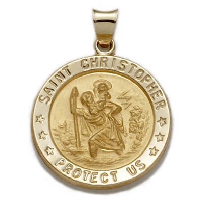 14K Yellow Gold Large Round St Christopher Medal (Hollow Medal) Jewelry St Christopher Patron Saint St Medal Catholic Gift Boxed Without A Chain