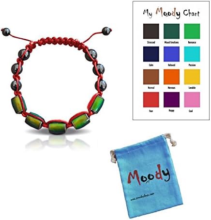 Moody Mood Bracelet Colors with Your Mood Adjustable Beaded Fashion Costume Jewelry (red) in Chic Drawstring Bag