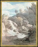 Zoom Produkt-Bild: Bild mit Rahmen: Francis Towne, "The Waterfall at Cudleigh Rocks, South Devon", 56 x 71 - Holz Corum S: Gold