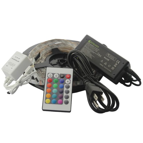 ZITRADES 16.4 Ft Waterproof 3528 300LEDS RGB Color Changing Kit with LED Flexible Strip, 24 Button Do It Yourself Controller + Remote and Power Supply