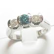 14K Yellow Gold Blue and White Diamond Three-Stone Ring