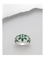 Malachite (Green ) Flower Reconstructed stones Ring In 92.5 Sterling Silver