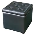 Black Tufted F Leather Ottoman-R