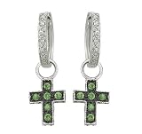 14K White Gold Tsavorite and Diamond Cross Earrings