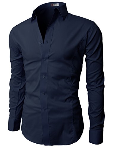 H2H Men's Wrinkle Free Slim Fit Dress Shirt w/ Solid Long Sleeve, Blue, ASIA M (US S)