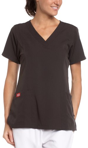 Dickies Scrubs Women's Elements V-Neck Top,Blk,5XL