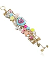 Betsey Johnson "Frontal Toggle Cluster" Heart and Candy Toggle Bracelet, 7.5"