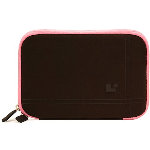 Brown with Pink Trim Smart Aero Protection Design Slim Soft Suede Cover Carrying Sleeve Case with Extra Accessory Back Pocket For Pandigital Novel 7 inch eReader Tablet + Includes 4-inch ebigvalue Determination Hand Strap