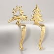 Set of 2 Brass Reindeer and Tree Christmas Stocking Holders