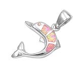 Sterling Silver Pendant in Lab Opal - Dolphin - Pendants Height: 20mm