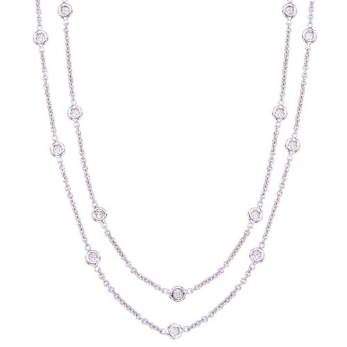 18k White gold diamond by the yard 34 inches long station necklace