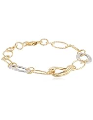 14k Italian Yellow and White Gold High Polished and Diamond Cut Design Link Bracelet, 7.25"