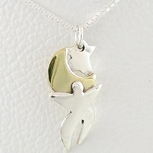 Star and Moon Dancer Pendant in Sterling Silver and Brass on 16" Box Chain, #8762