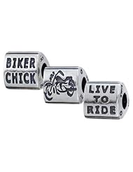Genuine Zable (TM) Product. 925 Sterling Silver Biker Chick Bead Charm. 100% Satisfaction Guaranteed.
