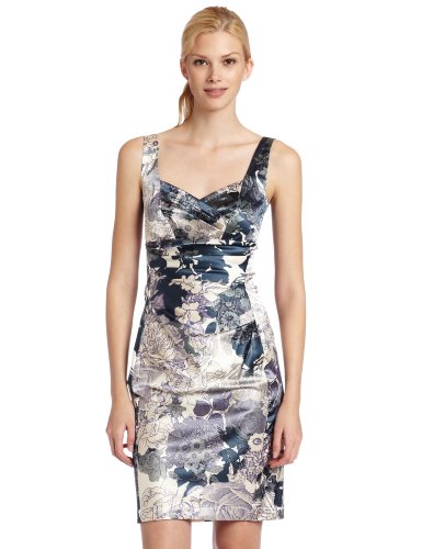 Donna Morgan Womens Floral Stretch Satin Dress, Currant, 12