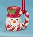 Red Peppermint Twist Snowman Mug Christmas Ornament