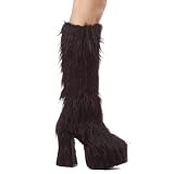 Black Faux Fur Boot 5 Inch Chunky Heel Platform Women's Sexy Knee High Boots