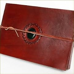Fotoalbum aus echtem Leder mit Naturstein, handgesch�pftes B�ttenpapier (schwarz) Handarbeit - Geschenk zur Hochzeit, Taufe, Kommunion (26 x 18 cm)