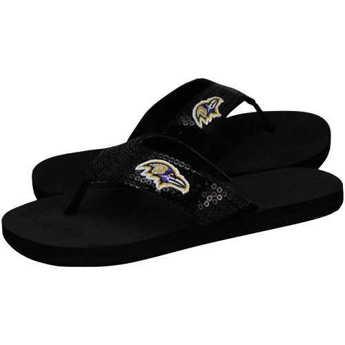 For Bare Feet Baltimore Ravens Women's Sequin Flip Flips