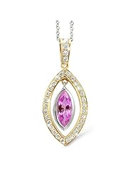 Twin Marquis Diamond Pendant In 18K Yellow Gold With A 0.75 ct. Genuine pink-sapphire Center Stone.