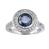 2 Ct Blue & White Diamond Engagement Ring With Accent Diamonds in 14K White Gold, Available In Sizes 4, 5, 6, 7, 8 & 9.