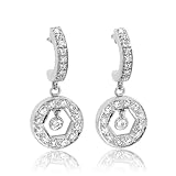 14k White Gold Circle Drop Dangle Hoop Diamond Earrings (HI, I, 0.50 carat)
