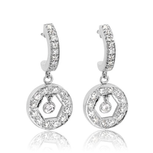 Childrens Toyshop  Jewelry : 14k White Gold Circle Drop Dangle Hoop Diamond Earrings (HI, I, 0.50 carat)
