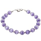 Handmade Purple Cat's Eye & Silver Beaded Bracelet
