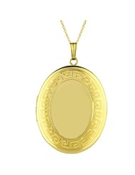 14K Gold over Sterling Silver Oval Shaped Locket w/ Greek key border Necklace