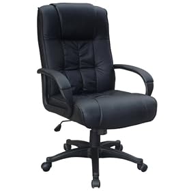 PADDED COW SPLIT LEATHER HIGH BACK OFFICE CHAIR - BLACK