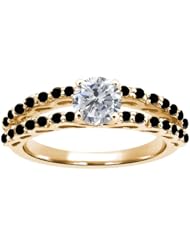 1.38 Ct Round H/I and Black Diamond 18K Yellow Gold Ring