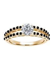 1.38 Ct Round H/I and Black Diamond 925 Yellow Gold Plated Silver Ring