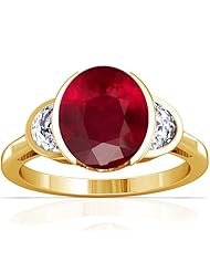 18K Yellow Gold Oval Cut Ruby Three Stone Ring
