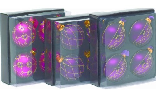 1 x Box of 4 x 80mm Purple Glass Christmas Tree 