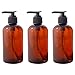 Amber 8 oz Boston Round PET Bottles (BPA Free) with Black Lotion Pump (3 pack) + Labels