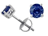 0.95 cts Genuine Round 4.8 mm Sapphire Screw Back Earring Studs - 14kt White or Yellow Gold